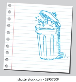 Sketchy illustration of a full trash can