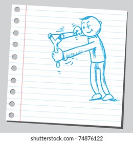 Sketchy Illustration Of A Kid Holding Slingshot