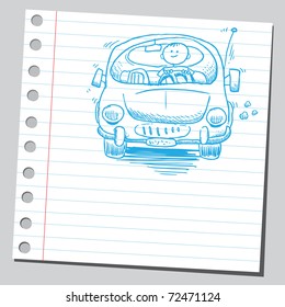 Sketchy illustration of a man driving car