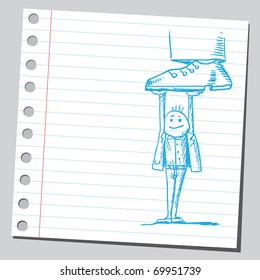 Sketchy illustration of a man holding a giant
