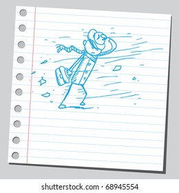 Sketchy illustration of a man in storm