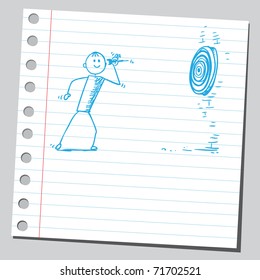 Sketchy illustration of a man throw dart