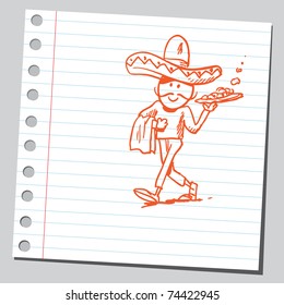 Sketchy illustration of a mexican waiter