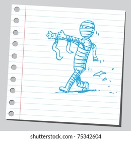 Sketchy illustration of a mummy walking