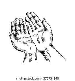 Sketchy illustration of a praying hands. Vector illustration.