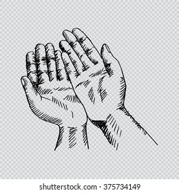 Sketchy illustration of a praying hands. Vector illustration.