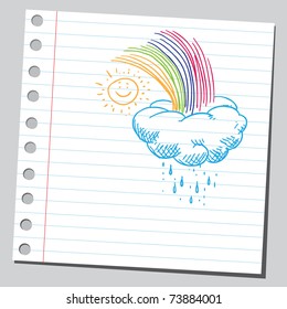 Sketchy-Illustration eines Regenbogens, einer Sonne und einer Wolke