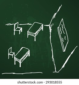 Sketchy illustration of a school desk