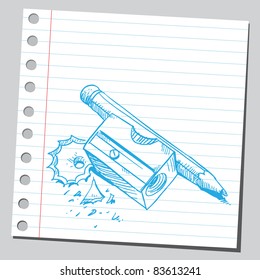 Sketchy illustration of a sharpener and pencil