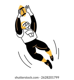 A sketchy illustration showing rugby player with ball
