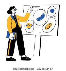 A sketchy illustration showing teacher giving biology lecture 
