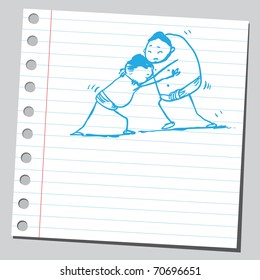 Sketchy illustration of a sumo wrestling
