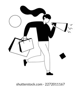 Sketchy illustration of a woman doing shopping promotion 
