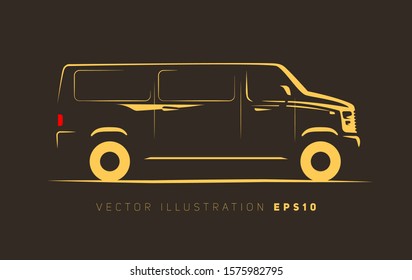 sketchy image of a classic minivan on a dark background