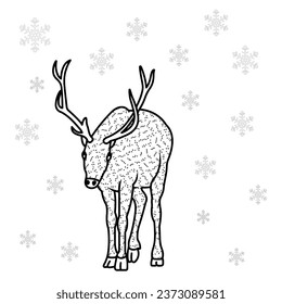 Sketchy image of a deer silhouette. Christmas decoration doodles
