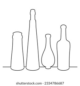 Sketchy image shape of a glass bottle silhouette. Alcohol, wine, whiskey, vodka, brandy, cognac, beer, kvass, champagne, liqueur