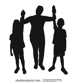 Sketchy image of silhouettes of parents and children. Father, dad, mother, mom, son, daughter