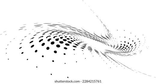 Sketchy inverted halftone twisted swirl of donuts and squiggles. Vector.