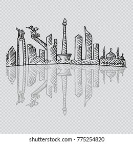 Sketchy of Jakarta skyline.