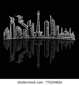 Sketchy of Jakarta skyline.