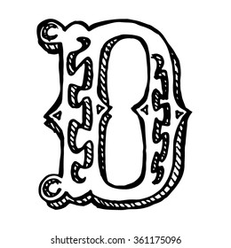 Sketchy letter D on white background. Free hand drawn. Vector illustration.