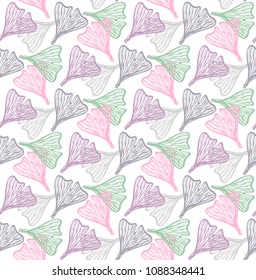 Sketchy line leaf colorful elegant seamless floral vector pattern