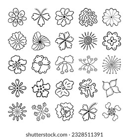 Sketchy linear image of silhouettes of flowers. Hand drawn drawing of plant buds during flowering