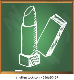 Sketchy lipstick on chalkboard. Hand drawn. Vector illustration.