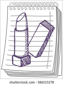 Sketchy lipstick on notebook background. Hand drawn. Vector illustration.