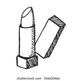 Sketchy lipstick on white background. Free hand drawn. Vector illustration.