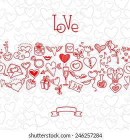 sketchy love and hearts doodles, vector illustration