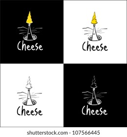 Sketchy Mouse and Cheese symbol. A tiny illustration of a mouse holding a piece of cheese on it's nose.