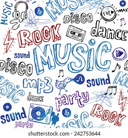 Sketchy music doodles in seamless background