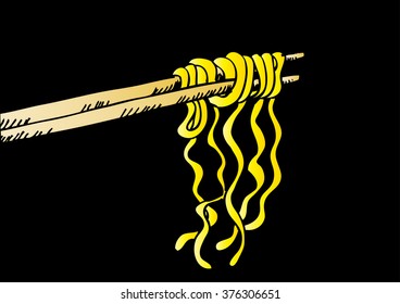 Sketchy noodle on chopsticks