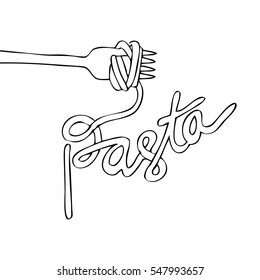 Sketchy noodle on fork with text Pasta
