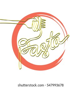 Sketchy noodle on fork with text Pasta