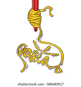 Sketchy noodle on stick with text Pasta