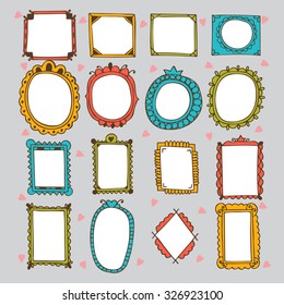 Sketchy ornamental frames and borders. Doodles frame set. Hand drawn vector design elements. Vector illustration