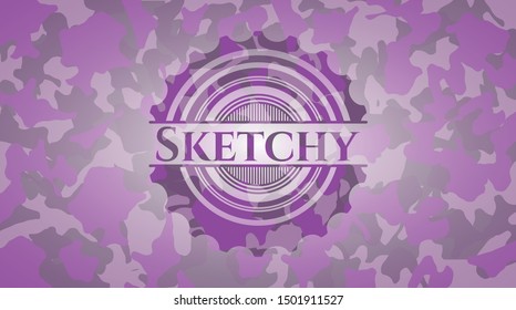 Sketchy pink camouflage emblem. Vector Illustration. Detailed.