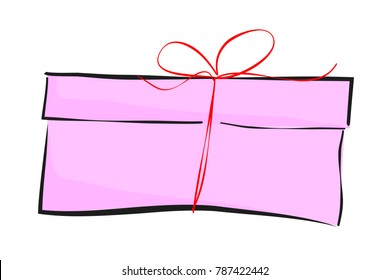 Sketchy of Pink Rectangle Gift box, red small ribbon