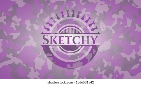Sketchy pink written on a camo texture. Vector Illustration. Detailed.