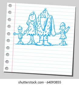 Sketchy prehistoric caveman's family
