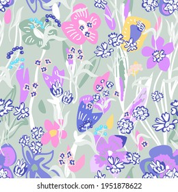 Sketchy print on light background. Seamless vector pattern in repeat.  Retro textile design collection.