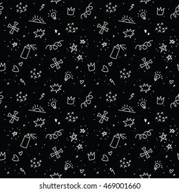 Sketchy punk images. Seamless vector pattern. Teenager theeme. Doodle