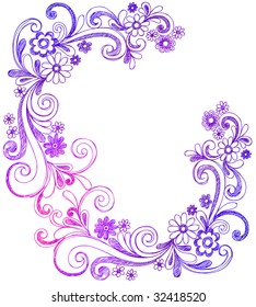 Sketchy Purple Border and Swirls Doodle Vector Illustration