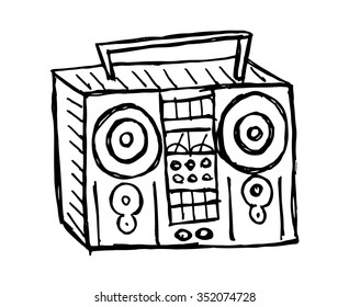 Sketchy radio on white background. Vector illustration. Hand drawn.