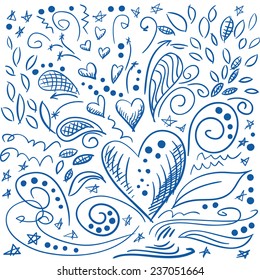 Sketchy romantic doodles, love design elements