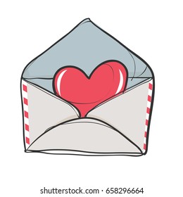 Sketchy romantic envelope. Vector illustration