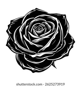 Sketchy Rose Silhouette Featuring Hand-Drawn Floral Style with Organic Lines, Ideal for Vintage Botanical Art, Elegant Design, and Creative Nature-Inspired Decor