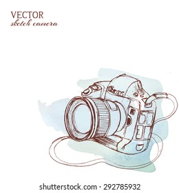 Sketchy rough vector camera with watercolor background